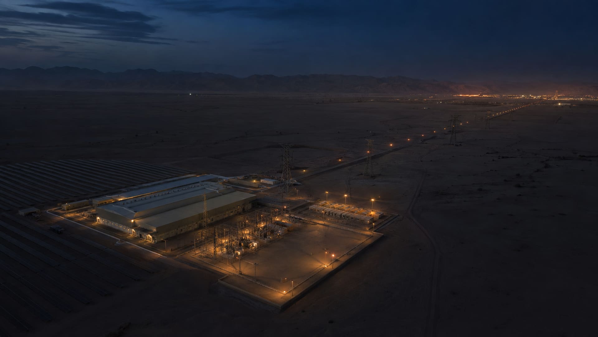 The facility from high above at night